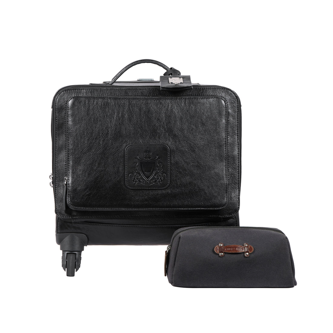 Rover 01 Black Leather Trolley Bag - Image 2