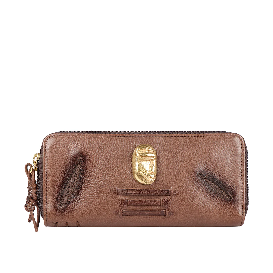 Sadhavi W1 Brown Leather Double Zip Around Wallet - Image 2