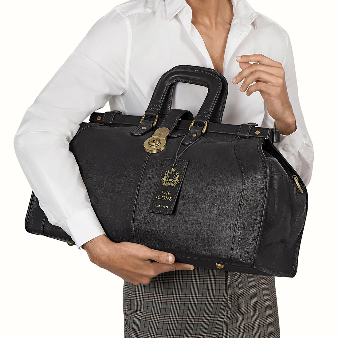 Safari Black Leather Duffle Bag - Image 2