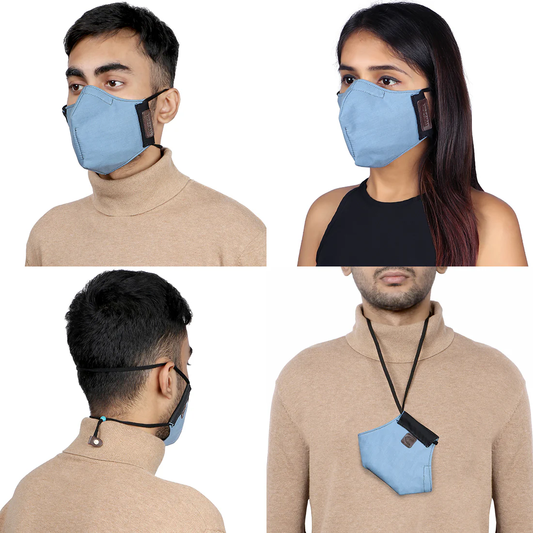 Samurai Blue Leather Face Mask - Image 8