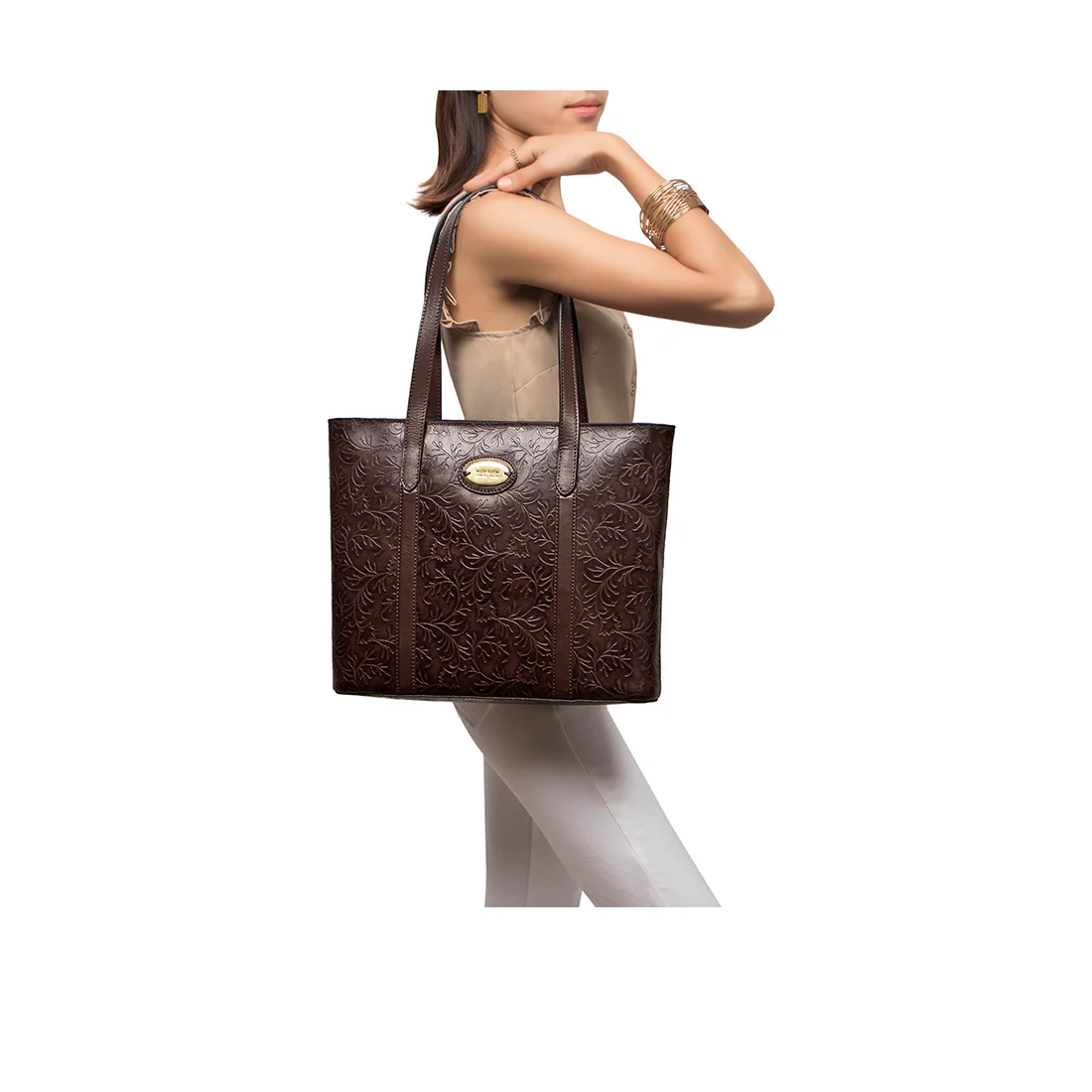Santos 02 Brown Leather Tote Bag - Image 6