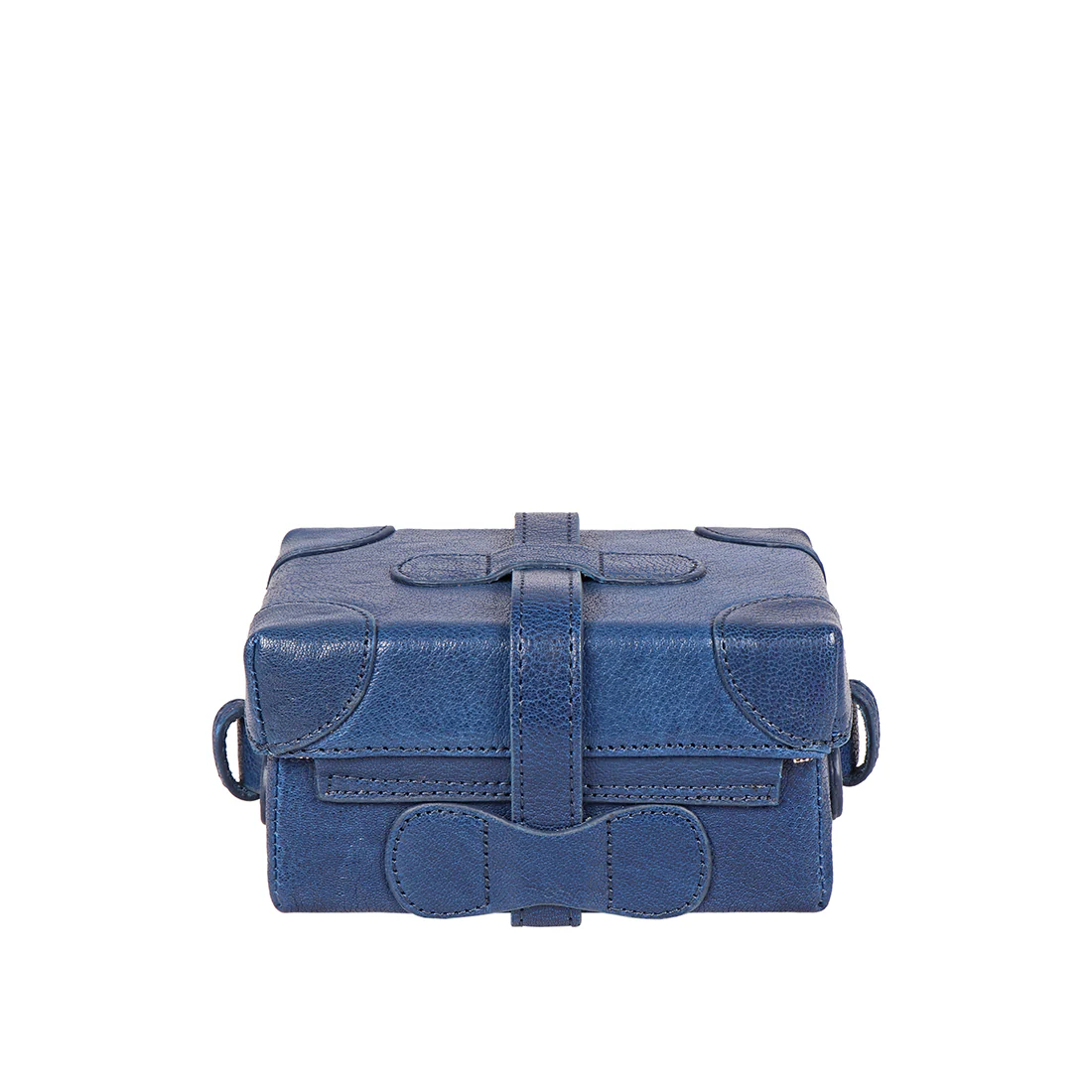 Small Boxy Blue Leather Sling Bag - Image 4