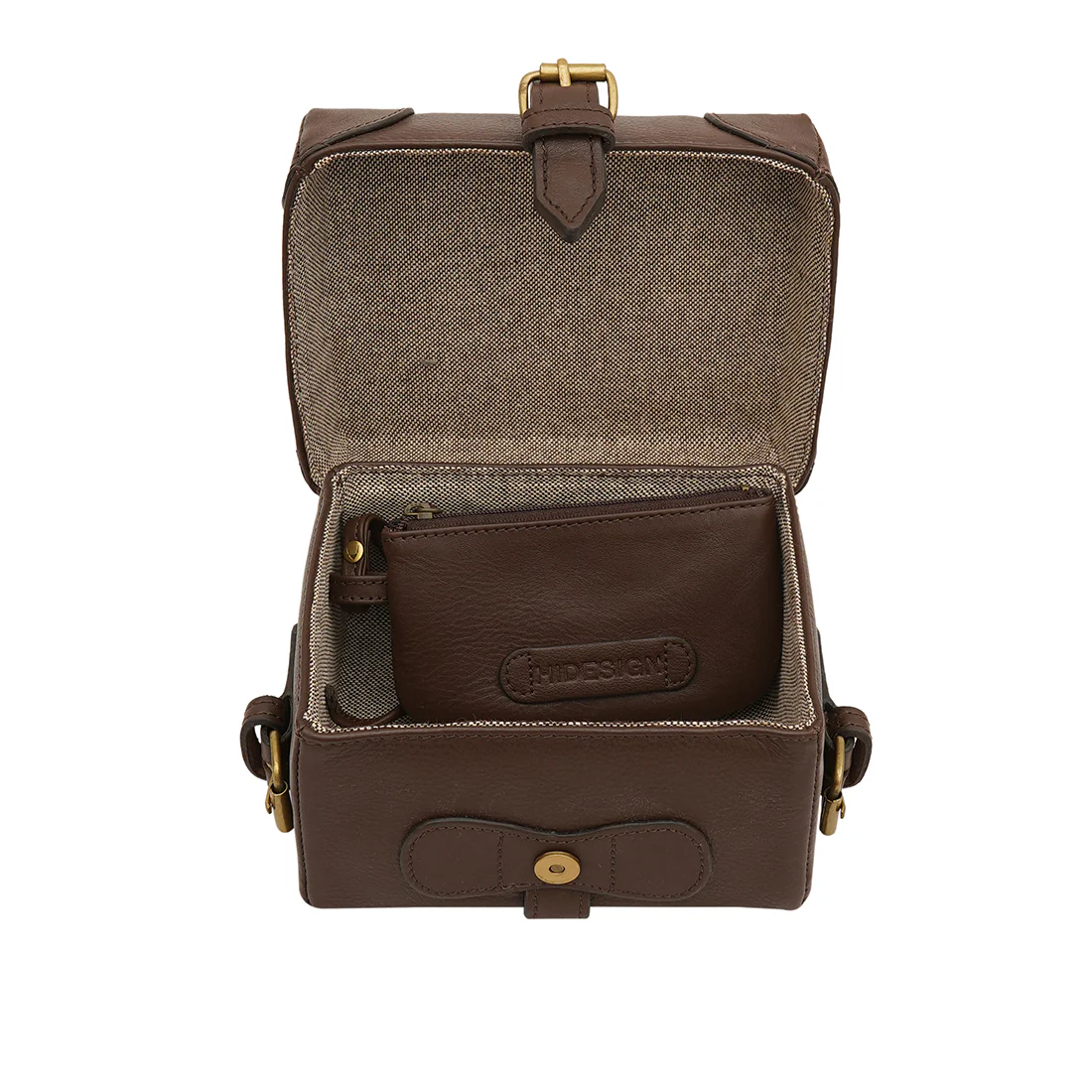 Small Boxy Brown Leather Sling Bag - Image 6