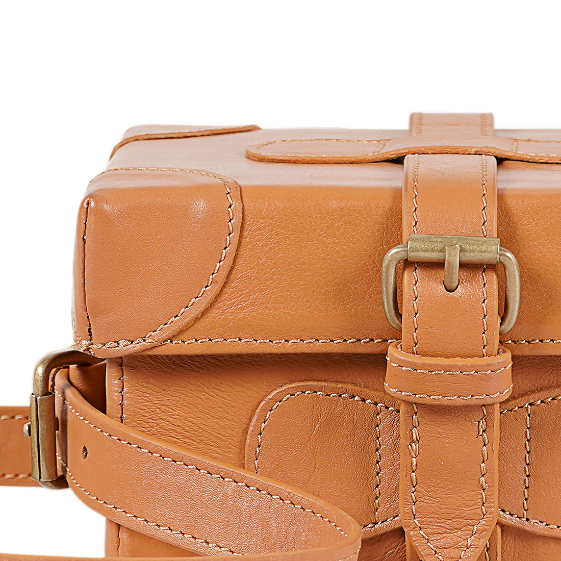 Small Boxy Brown Leather Sling Bag - Image 5