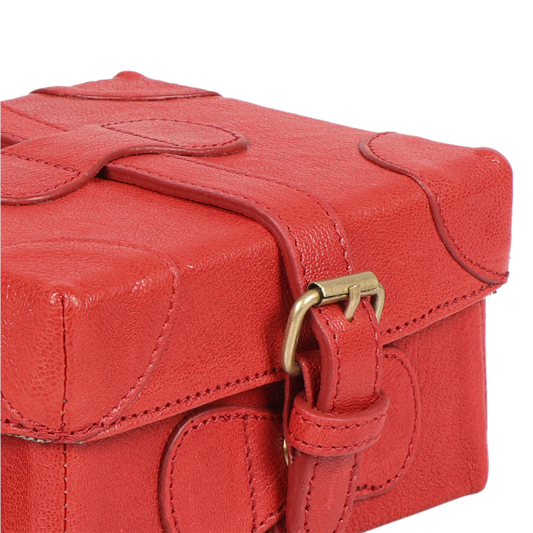 Small Boxy Red Leather Sling Bag - Image 5
