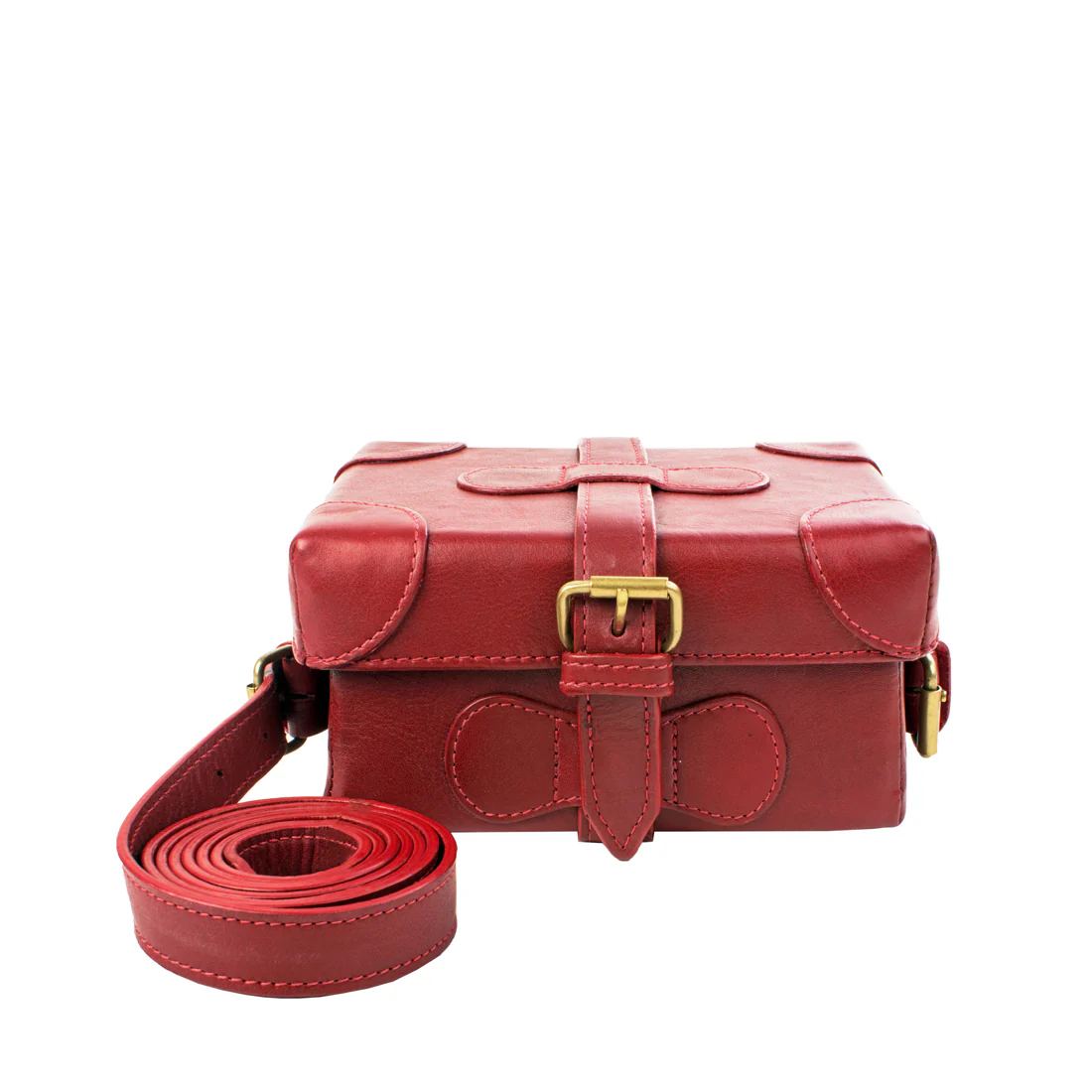 Small Boxy Red Leather Sling Bag