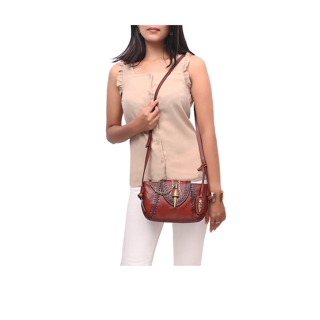 Swala 04 Brown Leather Sling Bag - Image 6