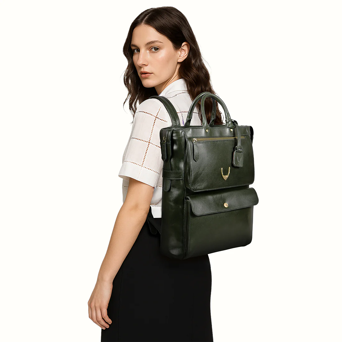 Trinity 03 Green Leather Backpack - Image 2