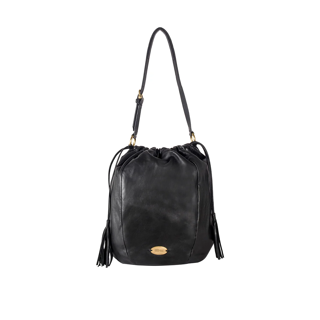 Vanilla 01 Black Leather Draw String Bag