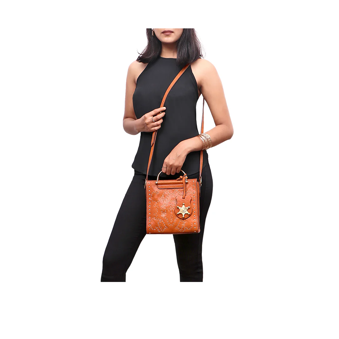 Wild Rose 02 Orange Leather Satchel - Image 6