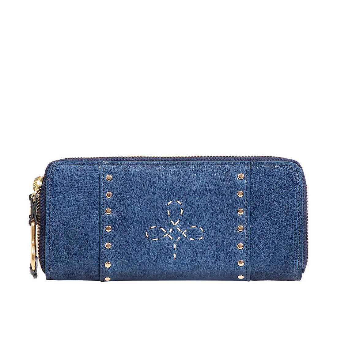 Wild Rose W2 Blue Leather Double Zip Around Wallet - Image 2