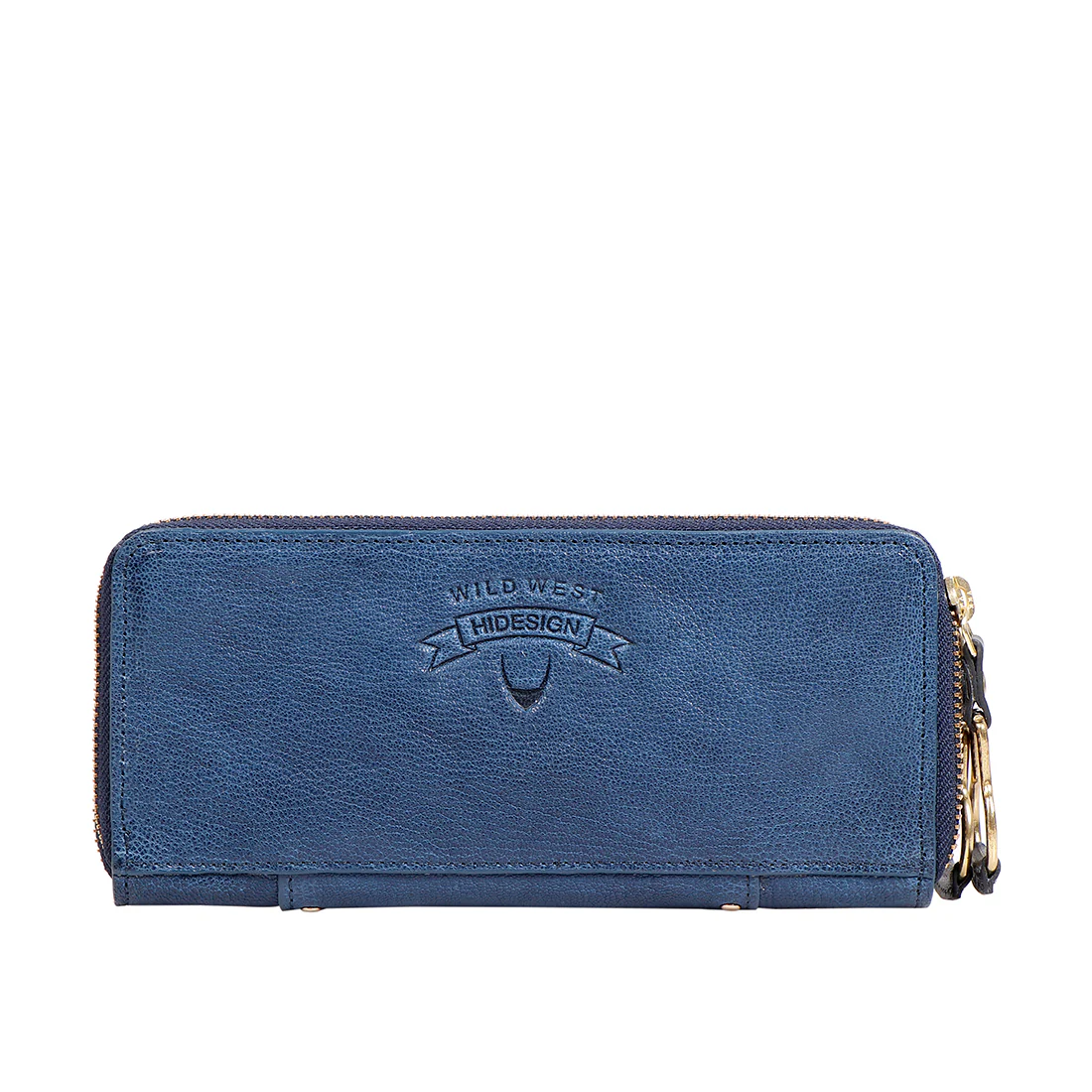 Wild Rose W2 Blue Leather Double Zip Around Wallet - Image 4