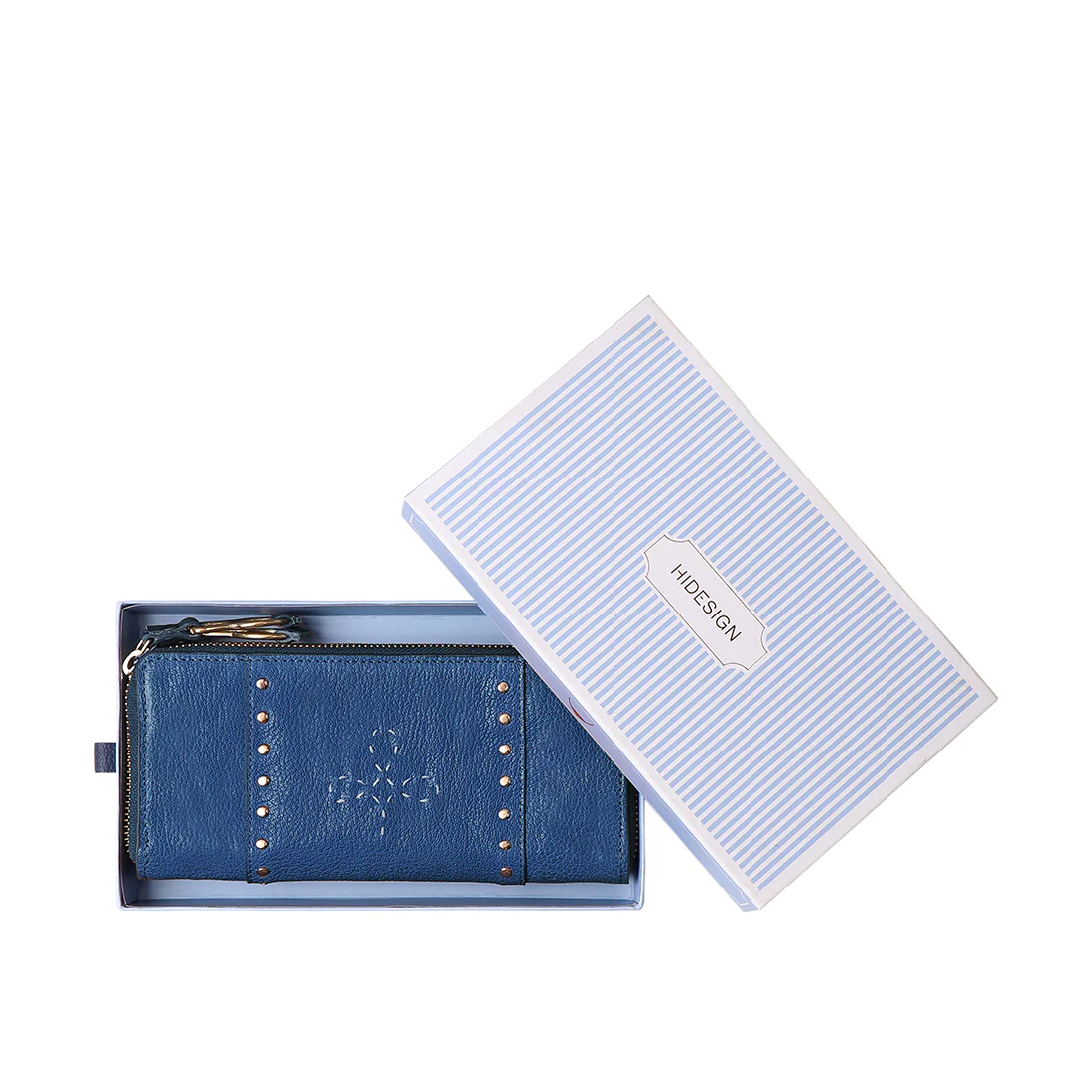 Wild Rose W2 Blue Leather Double Zip Around Wallet - Image 7