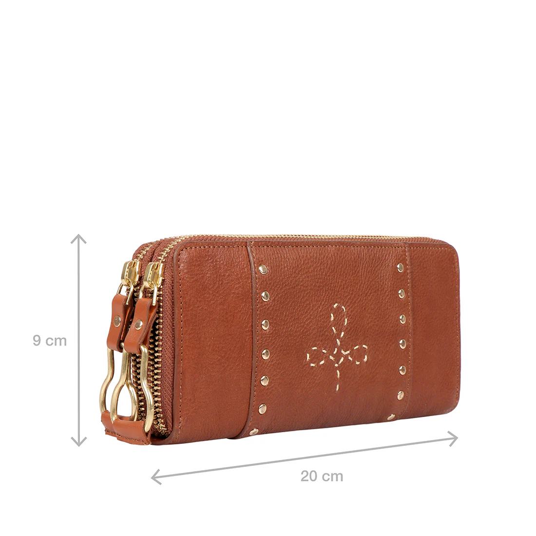 Wild Rose W2 Tan Leather Double Zip Around Wallet - Image 3
