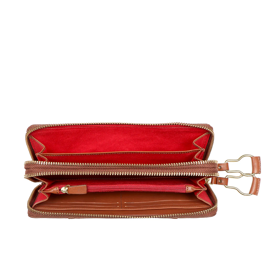 Wild Rose W2 Tan Leather Double Zip Around Wallet - Image 5